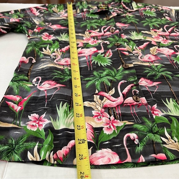 Benny's Blue Hawaiian Tropical Flamingo Button Up Shirt Mens Large short Sleeve - Picture 11 of 13